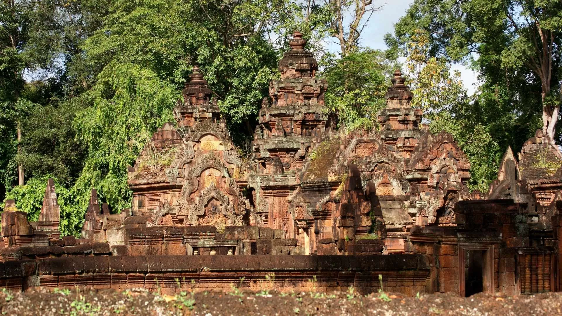 Banteay Srei – A temple of exquisite pink sandstone carvings in Angkor.