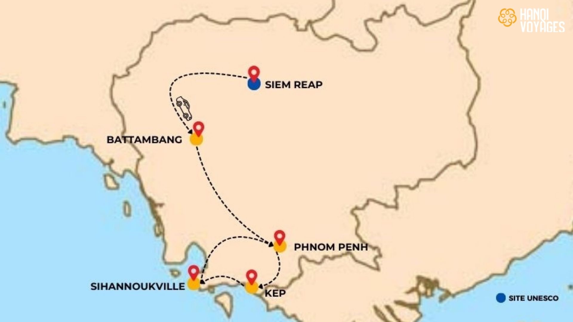 Cambodia Family tour 15 days map