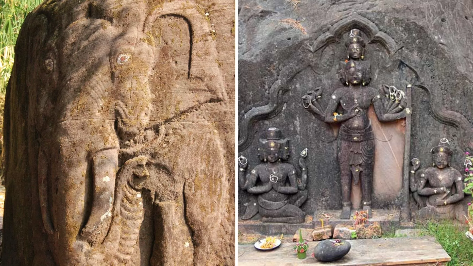 The rock carving near the old library at Wat Phou