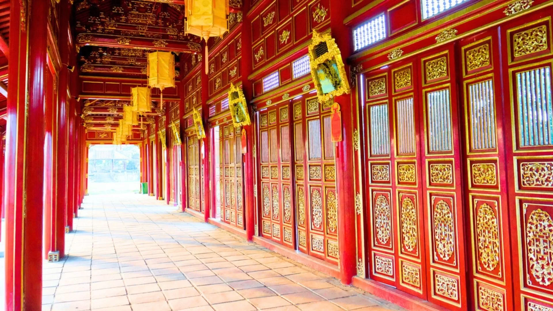 Red wooden corridor in Forbidden Purple City