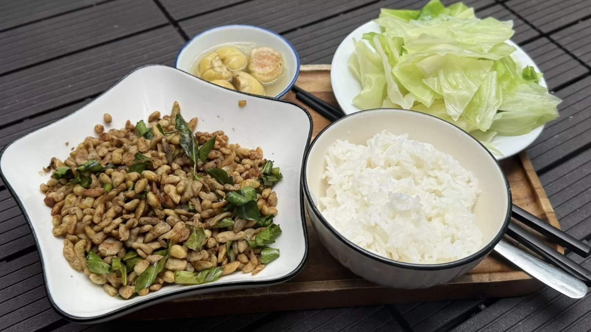 Stir-fried wild bee larvae with bamboo shoots