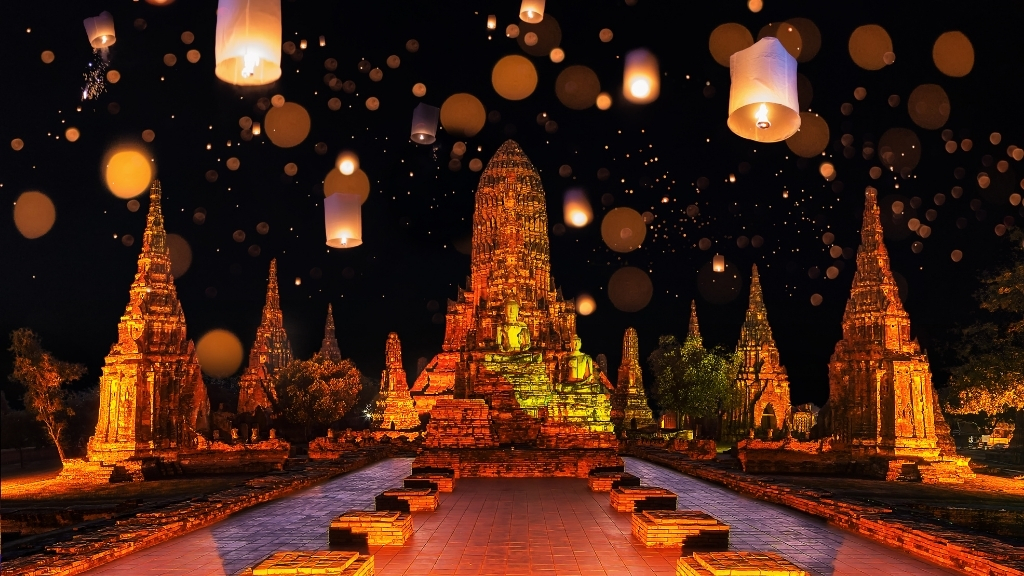 Festivals des lanternes en Thaïlande 2026 : Yi Peng et Loy Krathong - thailande yipeng ayutthaya 1024 thailande yipeng ayutthaya 1024 - Festivals des lanternes en Thaïlande 2026 : Yi Peng et Loy Krathong