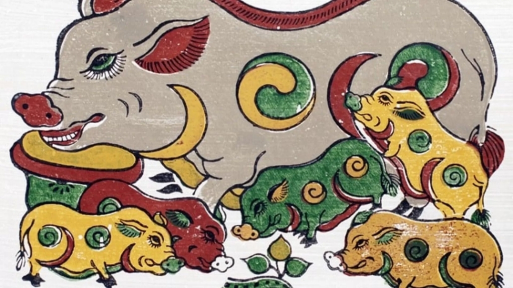 Le troupeau de porcs ying-yang , peinture de Dong Ho