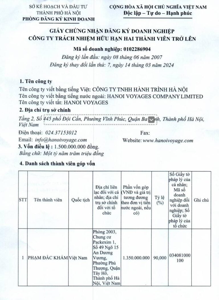 Companie License Hanoi Voyages