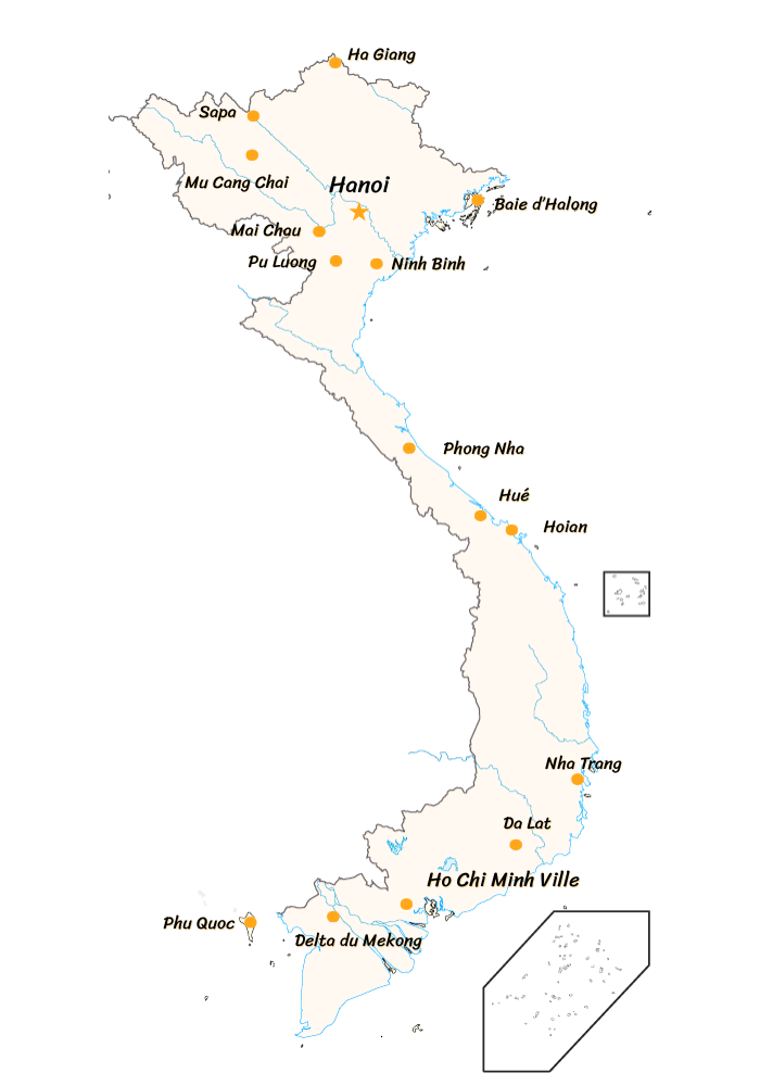 Carte touristique Vietnam : top des sites à découvrir - map vietnam 700px 1 Carte du Vietnam