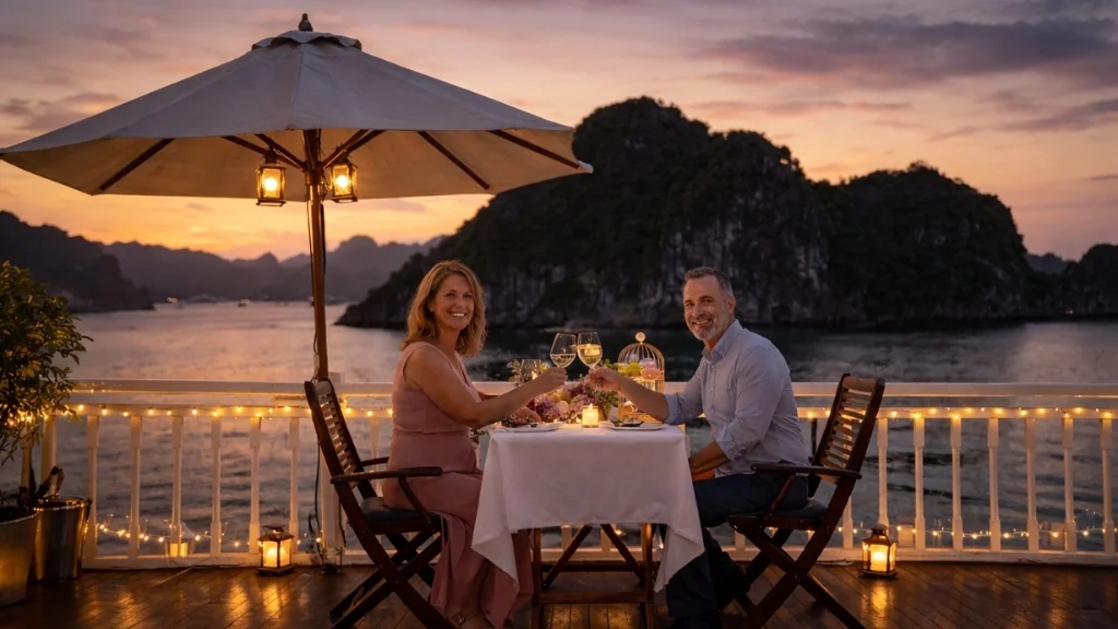 Meilleures croisières dans la baie d'Halong pour couples - vietnam halong diner couple en croisiere 1024 Dîner privé à bord d'une croisière à Halong