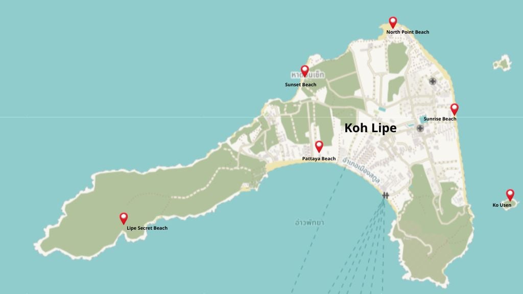 Carte de Koh Lipe avec les principaux lieux à visiter