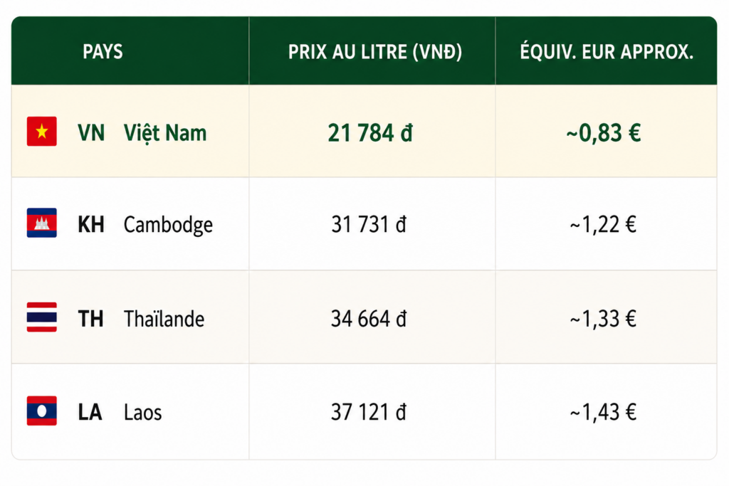 Comparaison des prix du carburant entre le Vietnam, le Laos et le Cambodge