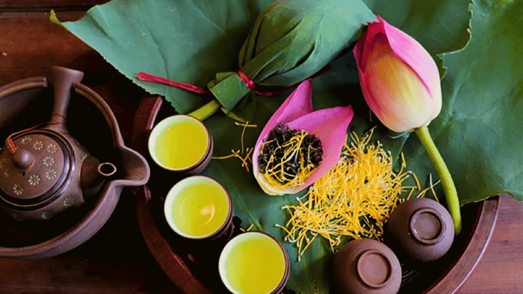 Le thé au lotus parfumé aux délicates fleurs de lotus
